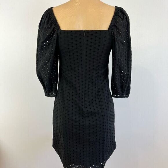 Suzy Shier Women’s XS Black Lined Square Neck Midi Dress Eyelet Puff Sleeve Cute - Picture 9 of 12